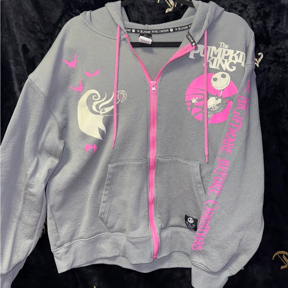 Nightmare Before Christmas Hoodie - Gray and Pink